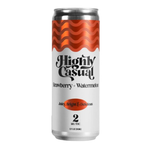 Strawberry + Watermelon - 8mg THC Pack - 4 - 2mg THC 12 Oz Cans of Seltzer - Highly Casual - Hybrid