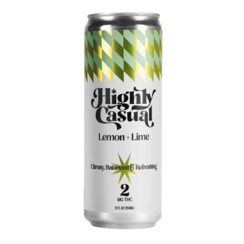 Lemon + Lime - 8mg THC Pack - 4 - 2mg THC 12 Oz Cans of Seltzer - Highly Casual - Hybrid