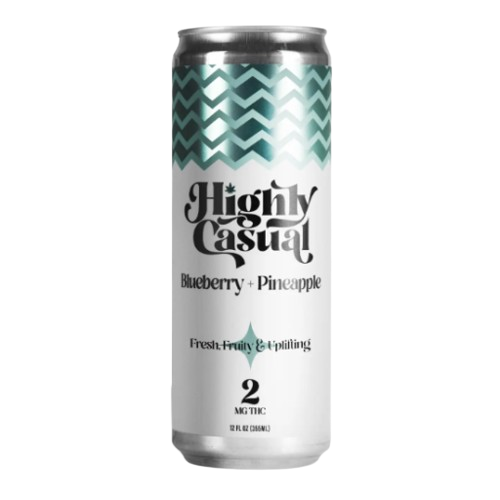 Blueberry + Pineapple - 8mg THC Pack - 4 - 2mg THC 12 Oz Cans of Seltzer - Highly Casual - Hybrid