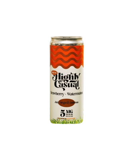 Strawberry + Watermelon - 1 - 5mg THC : 5mg CBD - 12 Oz Seltzer - HIGHLY CASUAL - Hybrid