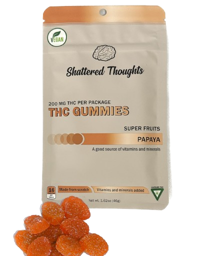 Papaya - 10 Pieces - 20mg THC - Vegan Gummies - SHATTERED THOUGHTS - Hybrid