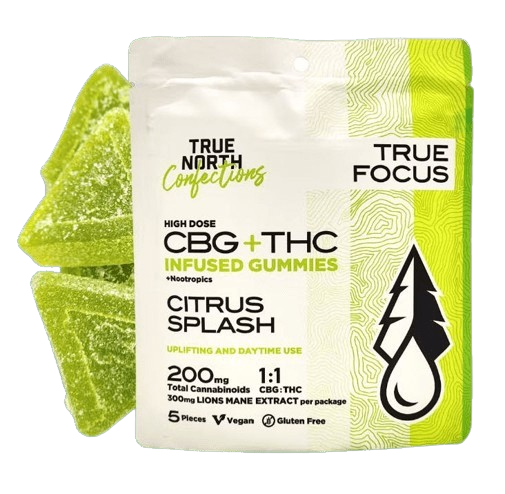 Citrus Splash - 5 Pieces - 20mg THC : 20mg CBG : 30mg Lions Mane Extract - Vegan & Gluten Free Gummies - TRUE NORTH - Sativa